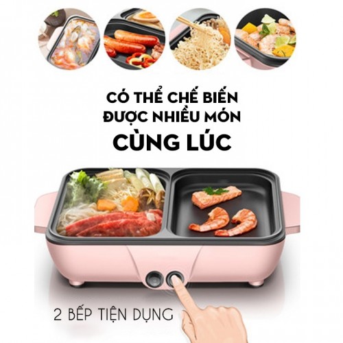 Bếp điện lẩu, nướng 2 ngăn mini