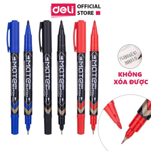 Bút dạ kính 2 đầu (màu đen- màu xanh - đỏ) Deli EU10420 - EU10430- EU10440  GIÁ BÁN SỈ : 8.000 đ/chiếc  LẺ : 10.00 đ/chiếc