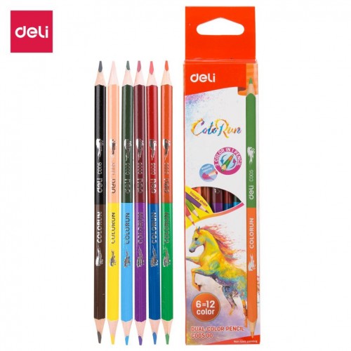 Bút Chì Màu 2 Đầu 12 Màu - Colorun - Deli C00500