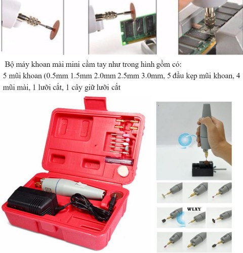 Bộ máy khoan mài khắc mini và 10 lưỡi cắt phủ kim cương