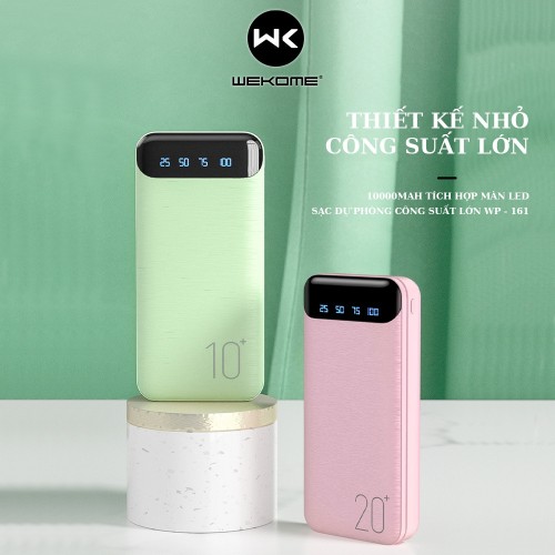 PIN SẠC DỰ PHÒNG 20.000MAH WEKOME DESIGN WP-163 CÓ LED (TRẮNG + HỒNG)