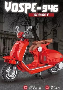 Lego Kazi KY 6129 - Mô hình xe máy Vespa-946 màu đỏ - 262 mảnh ghép - 195 x 130 x 65mm