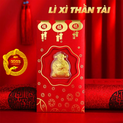 Bao Lì Xì Thần Tài Mạ Vàng Cao Cấp - Bao Lì Xì May Mắn Rước Tài Lộc