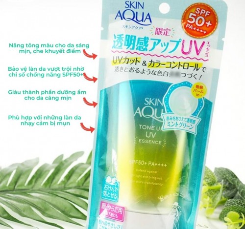 Kem chống nắng Skin Aqua Tone Up UV Essence Mint Green SPF50+/PA++++ 80g- HÀNG NHẬT NỘI ĐỊA